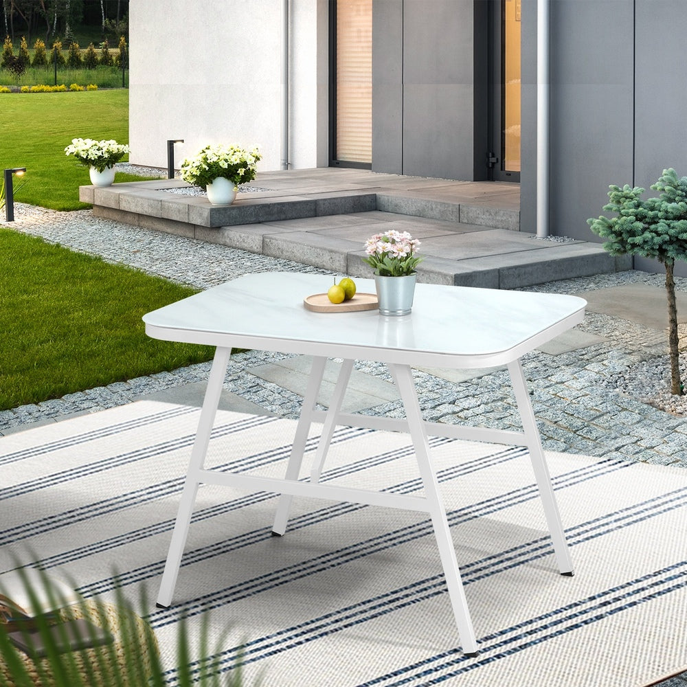 Outdoor Dining Table Patio Indoor White Marble-style