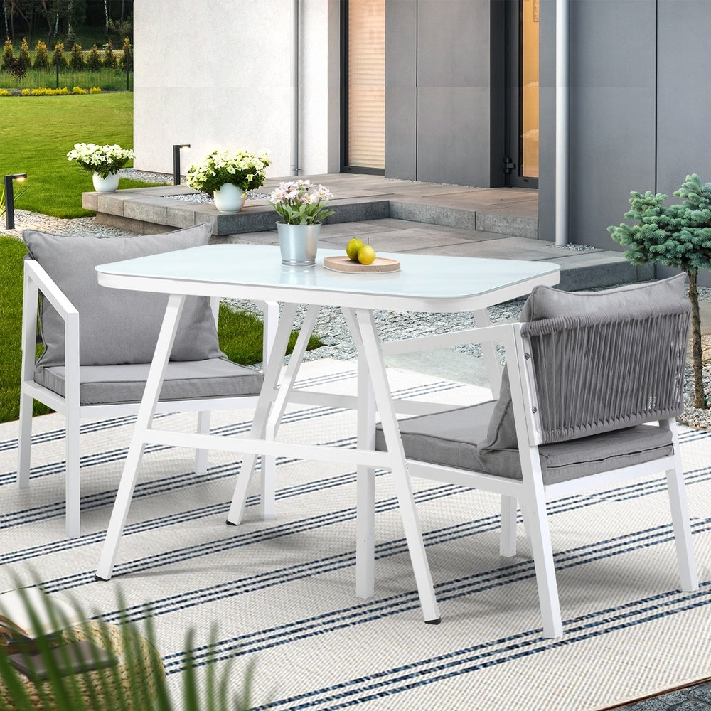 3PCS Outdoor Dining Set with Marble-style Table