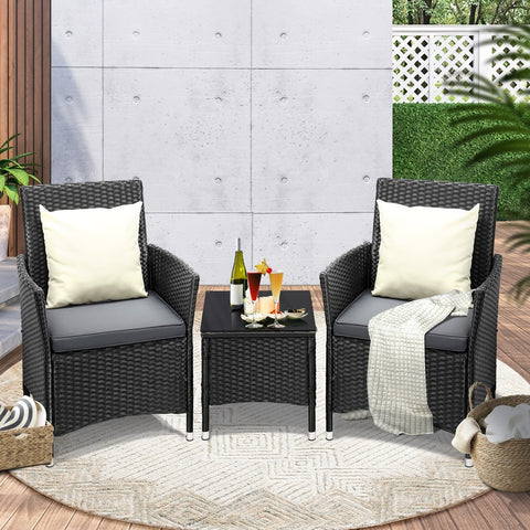 Outdoor Furniture 3 Piece Wicker Bistro Set Patio Chairs Table Garden