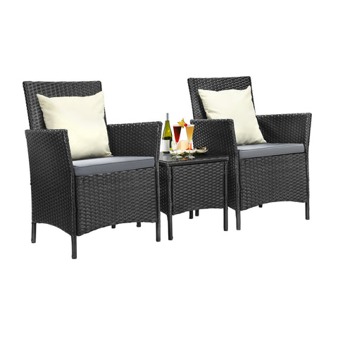 Outdoor Furniture 3 Piece Wicker Bistro Set Patio Chairs Table Garden