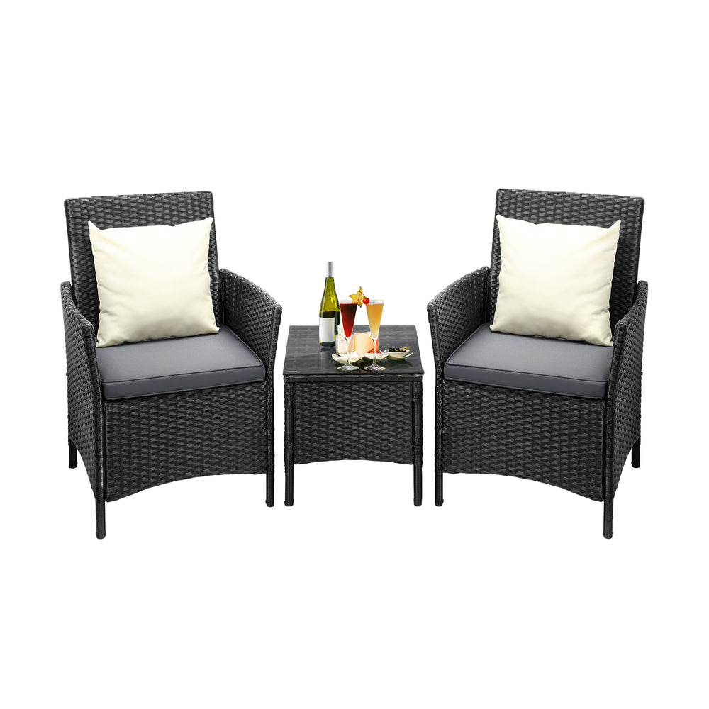 Outdoor Furniture 3 Piece Wicker Bistro Set Patio Chairs Table Garden