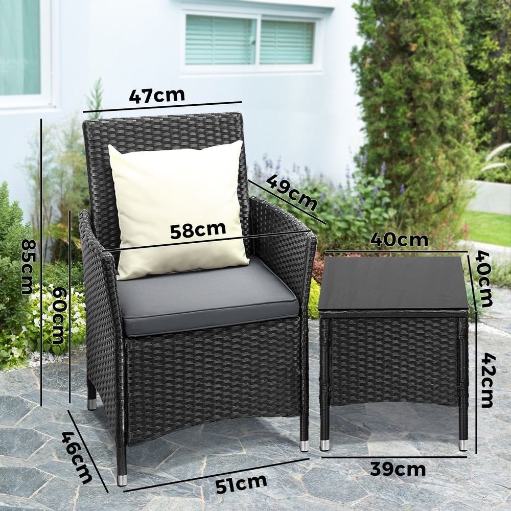 Outdoor Furniture 3 Piece Wicker Bistro Set Patio Chairs Table Garden