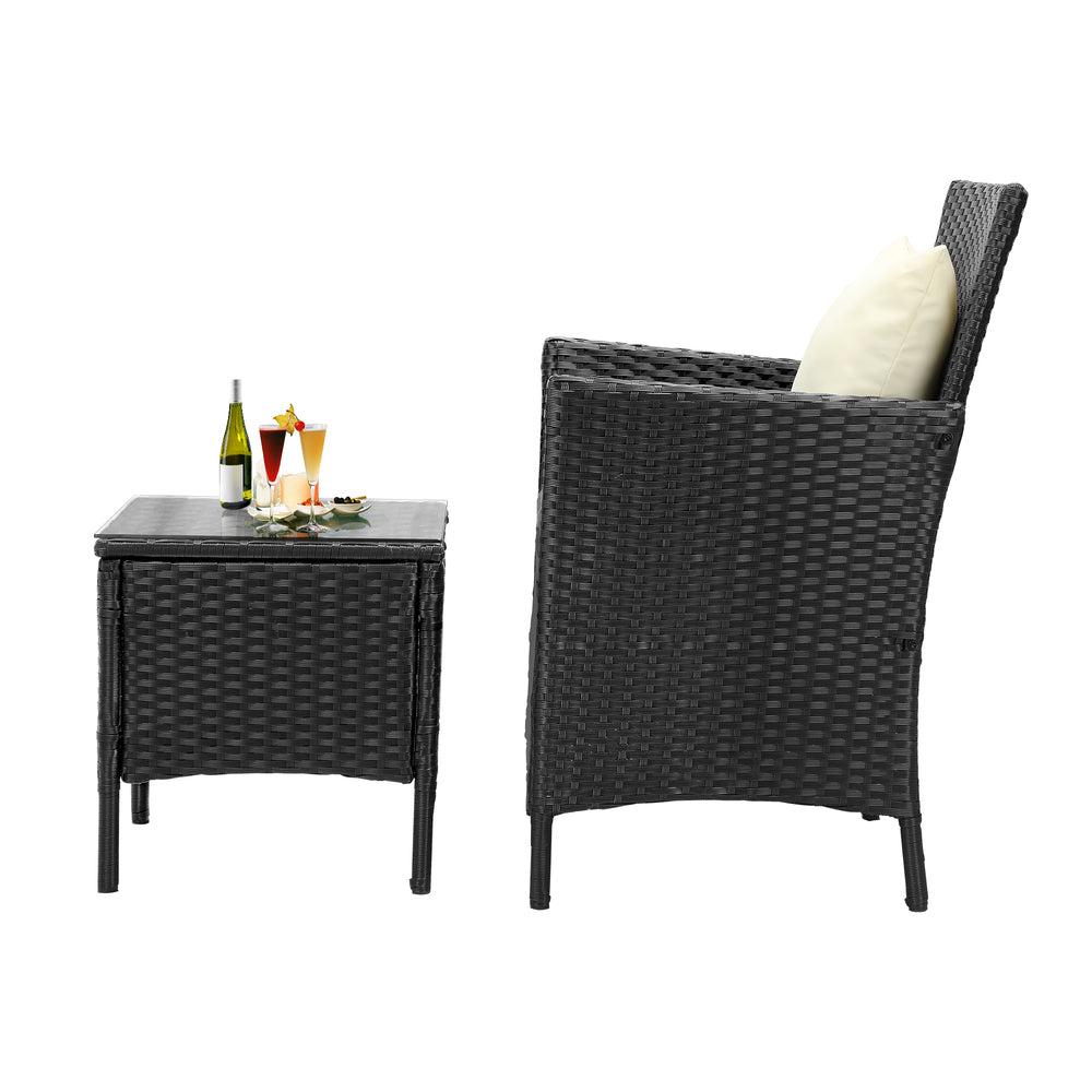 Outdoor Furniture 3 Piece Wicker Bistro Set Patio Chairs Table Garden