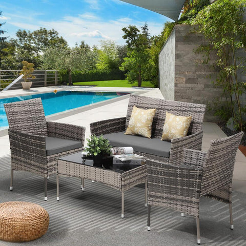 Outdoor Furniture 4-Piece Lounge Setting Chairs Table Wicker Set Patio