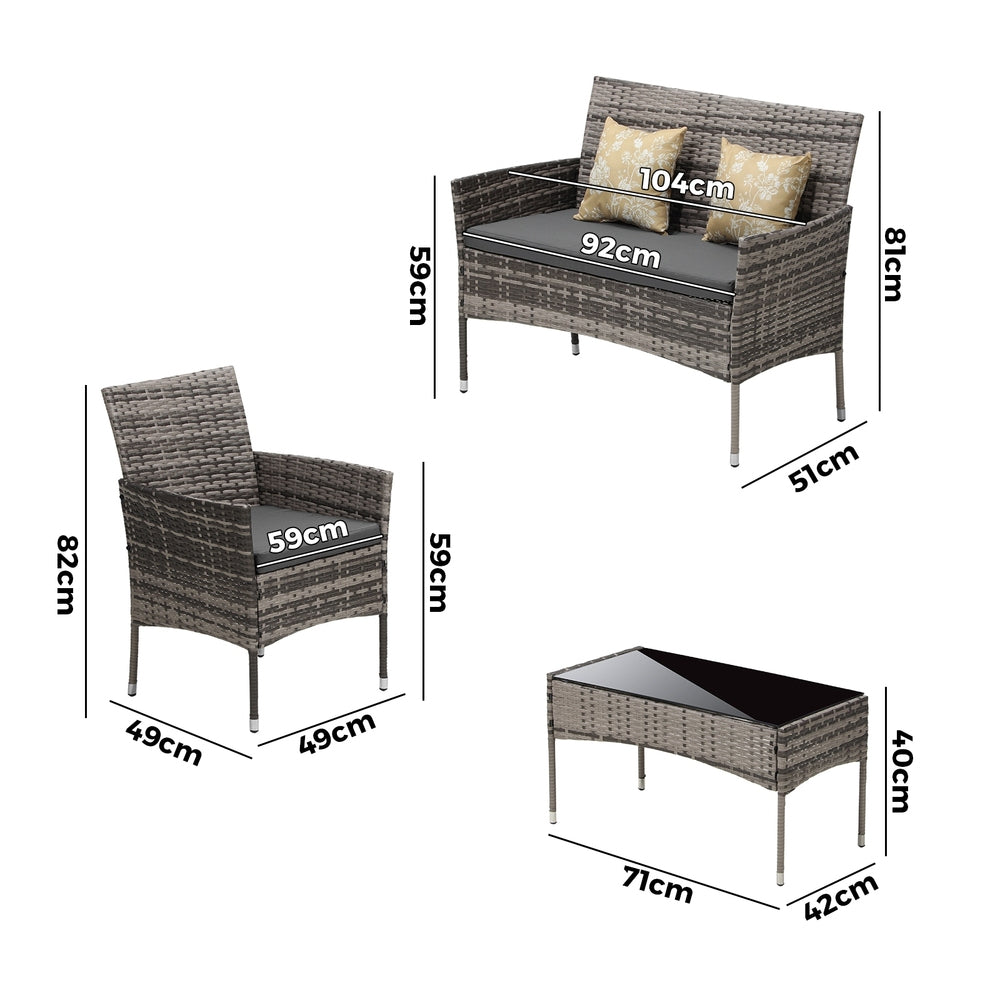 Outdoor Furniture 4-Piece Lounge Setting Chairs Table Wicker Set Patio