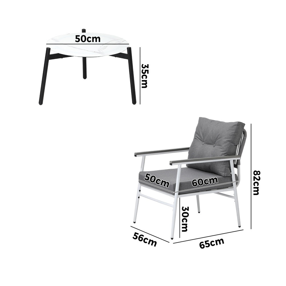 Outdoor Patio Set 50cm/70cm Table with  Armchairs