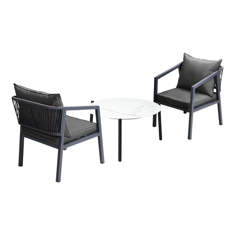 Outdoor Patio Set White/Grey 70cm Coffee Table and Chairs