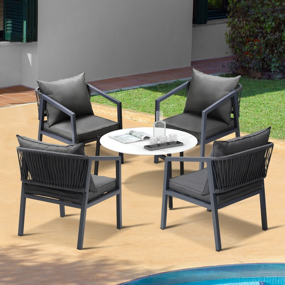 Outdoor Patio Set White/Grey 70cm Coffee Table and Chairs