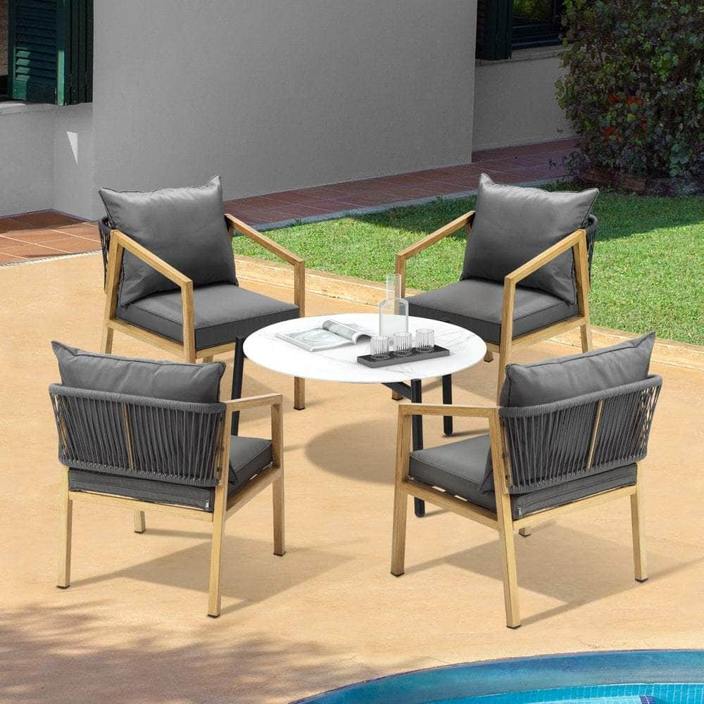 Outdoor Patio Set 70cm Coffee Table Grey and Natural/White Chairs