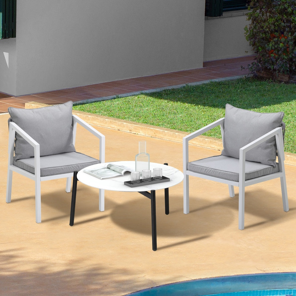 Outdoor Patio Set White/Grey 70cm Coffee Table and Chairs