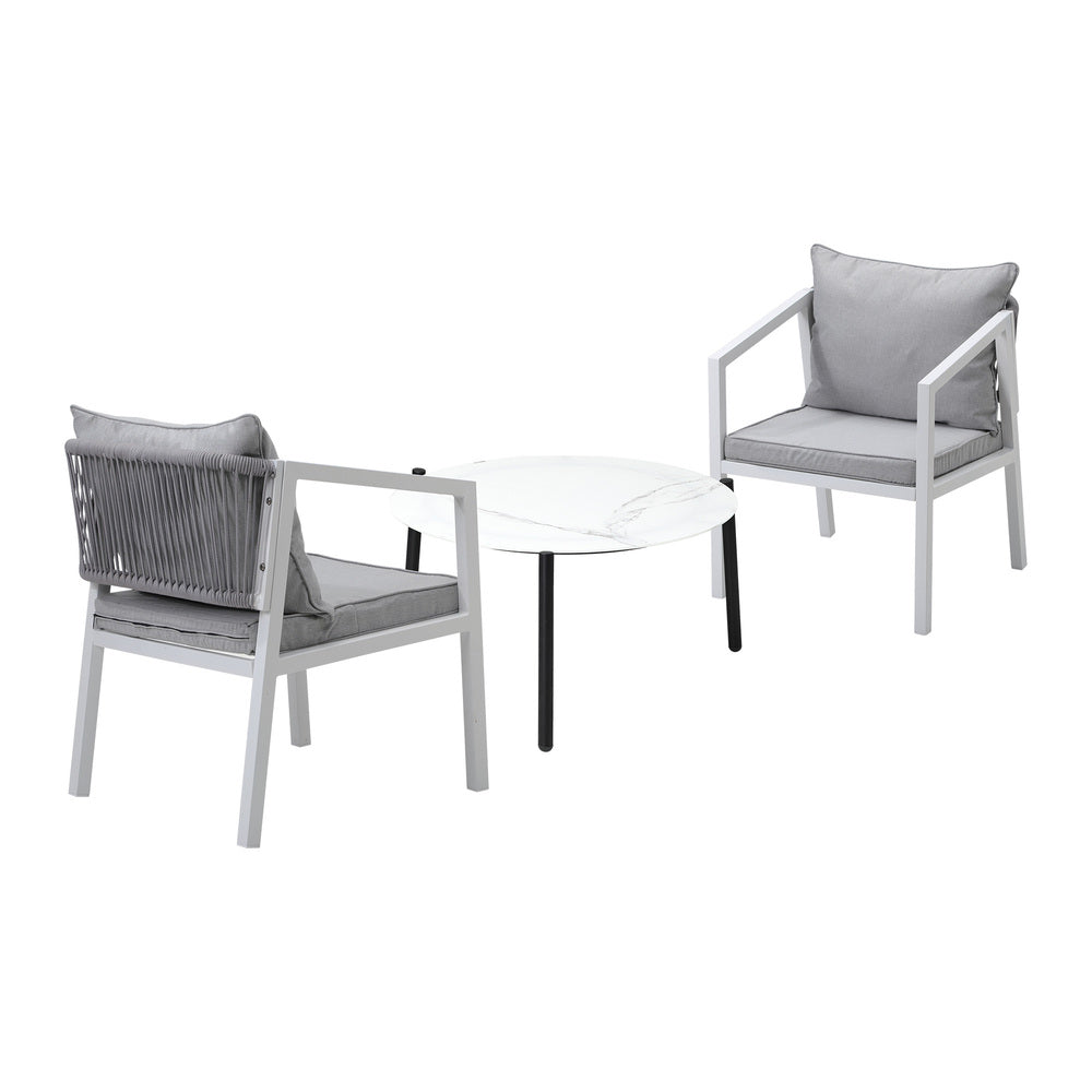 Outdoor Patio Set White/Grey 70cm Coffee Table and Chairs