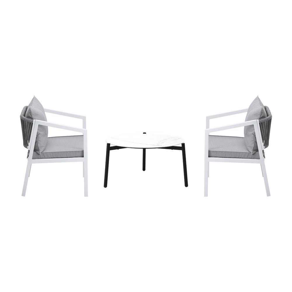 Outdoor Patio Set White/Grey 70cm Coffee Table and Chairs