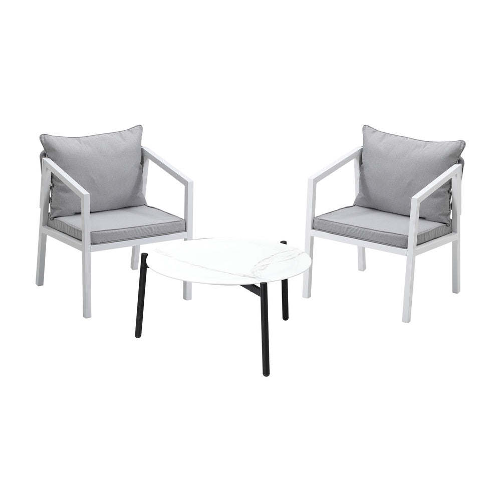 Outdoor Patio Set White/Grey 70cm Coffee Table and Chairs