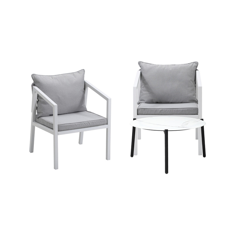 Outdoor Patio Set White/Grey 70cm Coffee Table and Chairs