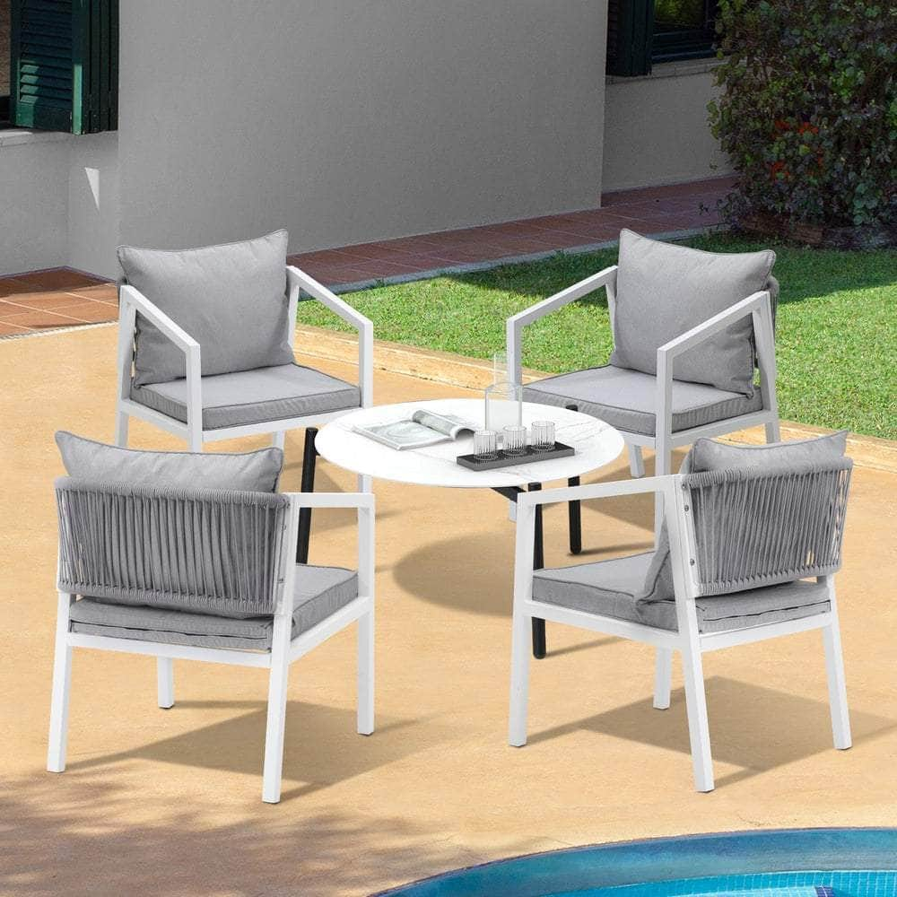 Outdoor Patio Set 4 Seater White 70cm Coffee Table