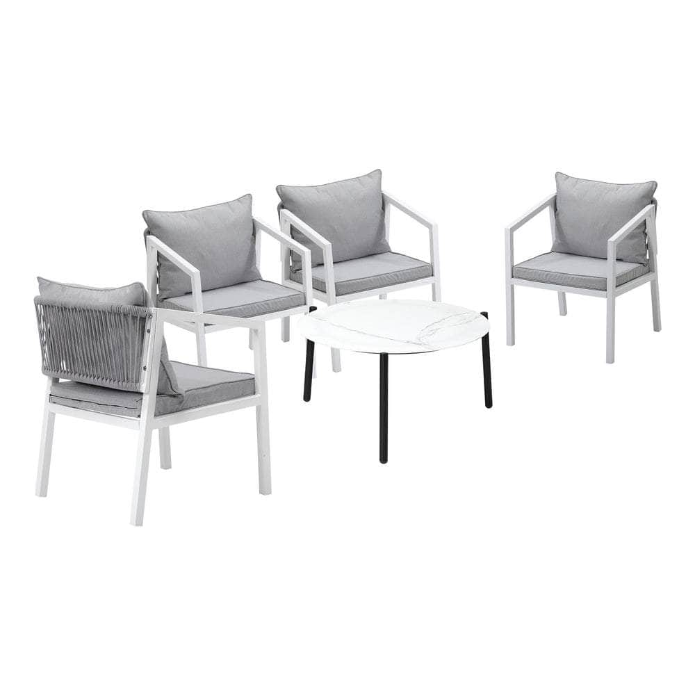 Outdoor Patio Set 4 Seater White 70cm Coffee Table