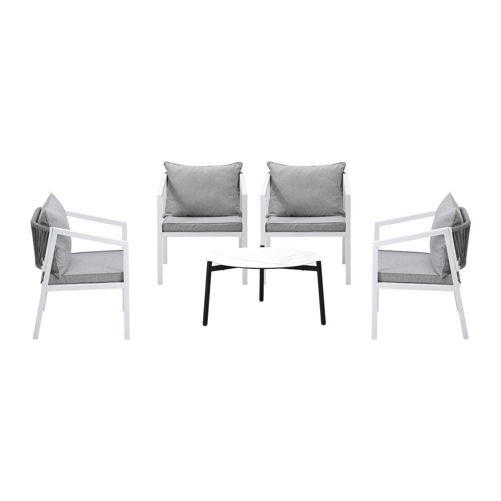 3PCS Outdoor Patio Set 70cm Coffee Table Grey and Natural Chairs