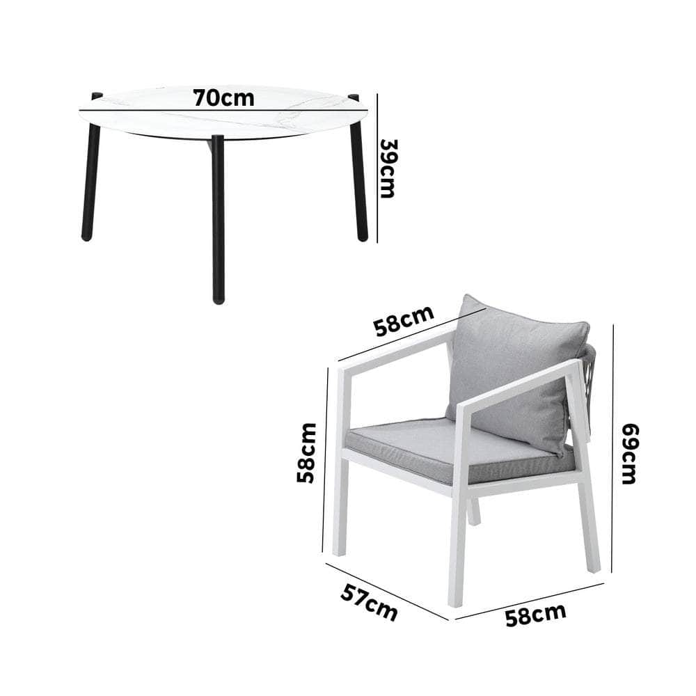 4 Seater Outdoor Patio Set White 70cm Coffee Table Natural Chair