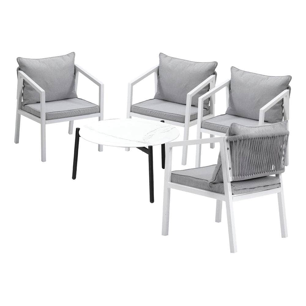 4 Seater Outdoor Patio Set White 70cm Coffee Table Natural Chair