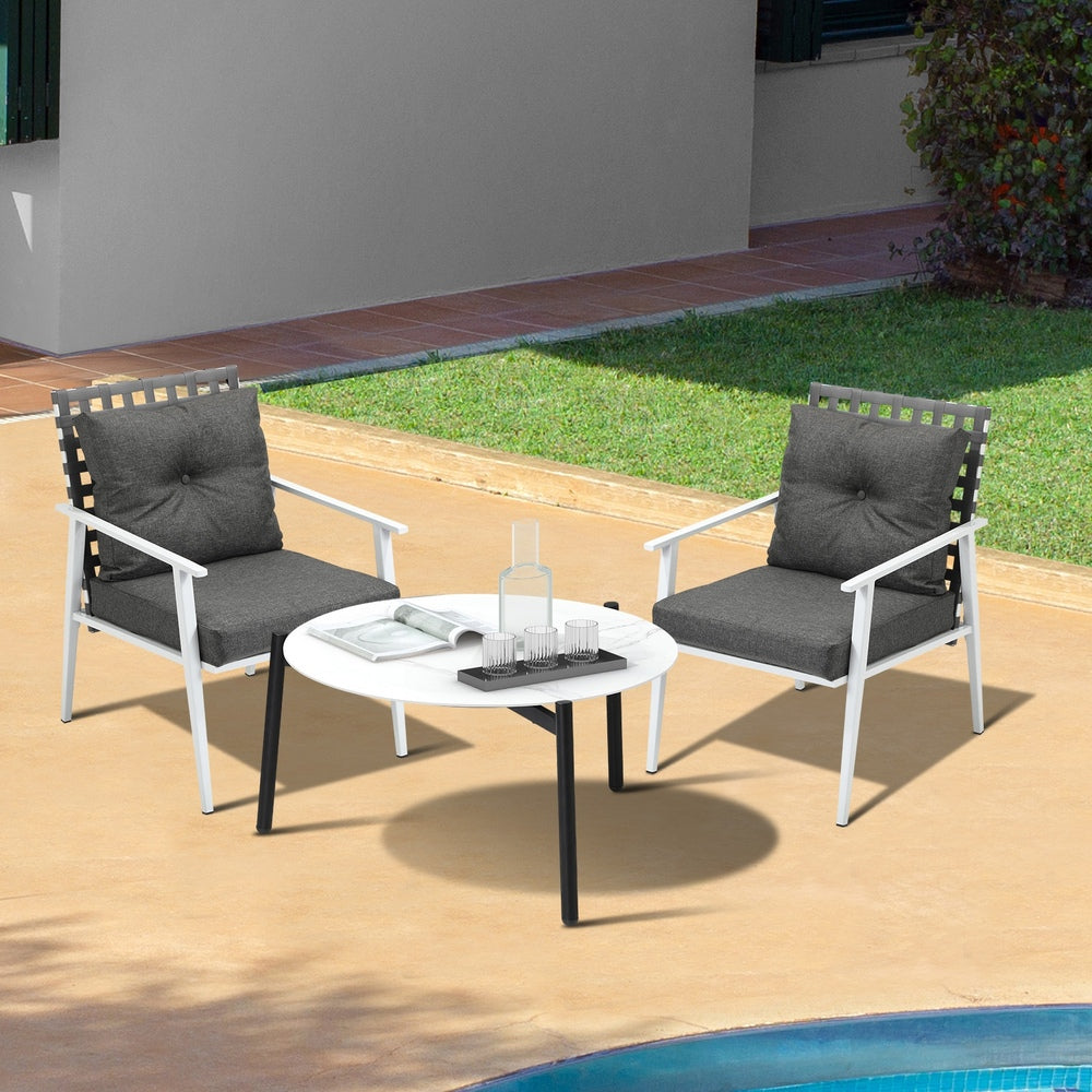 Outdoor Patio Set 50-70cm Marble Table Rattan Chairs