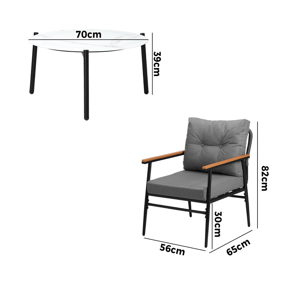 Outdoor Patio Set 50cm/70cm Table with  Armchairs