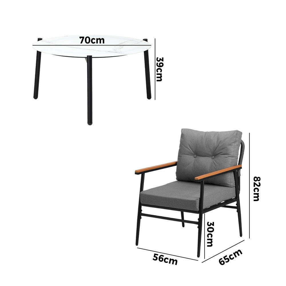 Outdoor Patio Set 50cm/70cm Table with  Armchairs