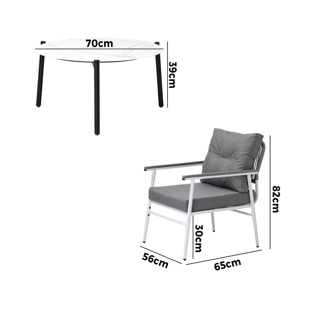 Outdoor Patio Set 50cm/70cm Table with  Armchairs