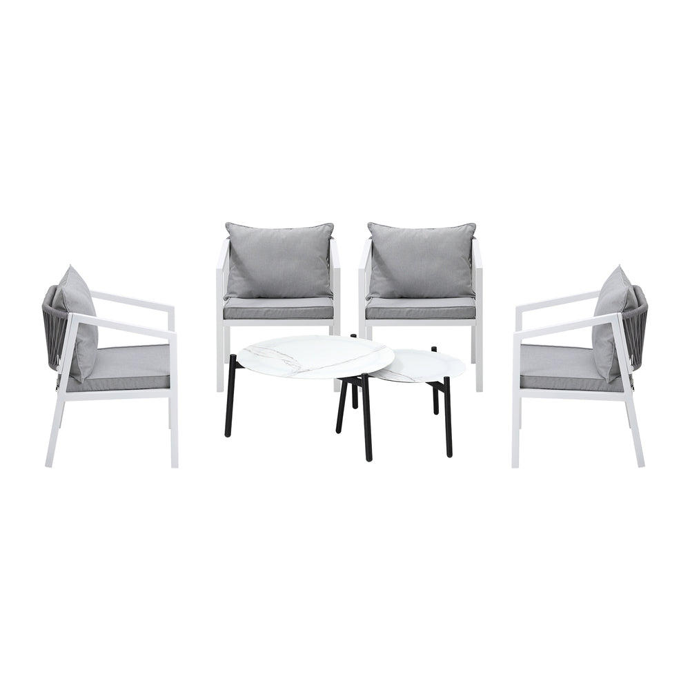 6PCS Outdoor Patio Set White 70cm Coffee Table Set Grey/White Chairs