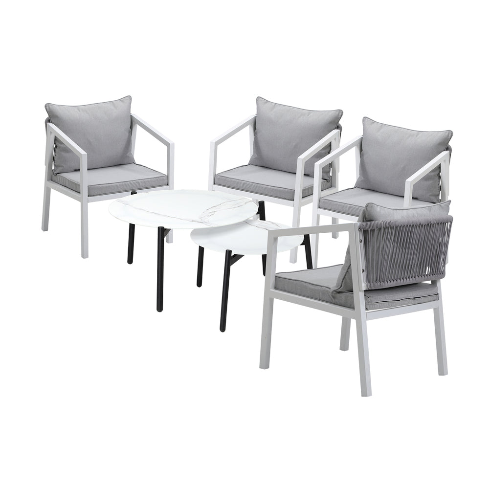 6PCS Outdoor Patio Set White 70cm Coffee Table Set Grey/White Chairs