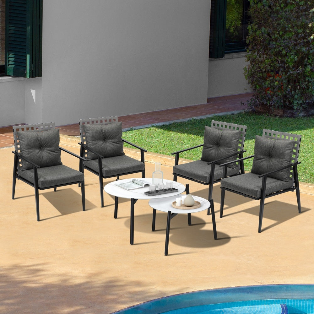 6pc Outdoor Lounge Sets White/Black Round Tables 4pc Rattan Chairs