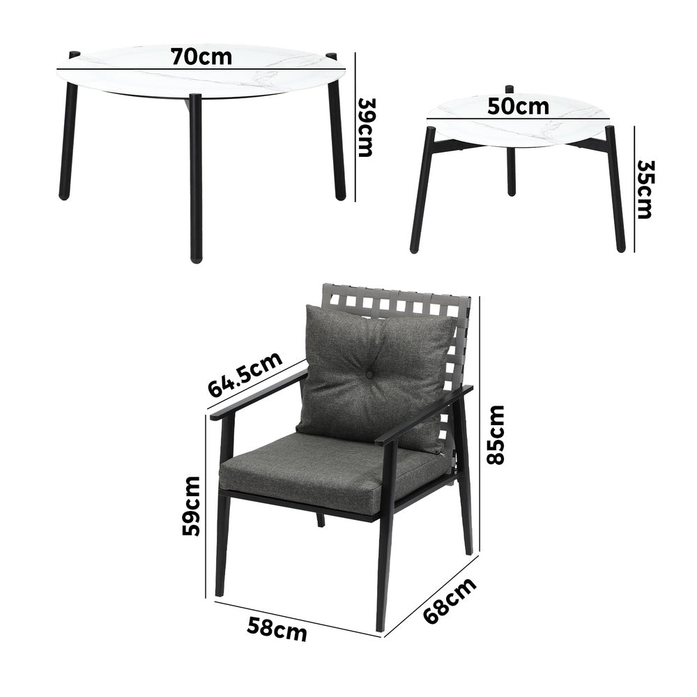 6pc Outdoor Lounge Sets White/Black Round Tables 4pc Rattan Chairs