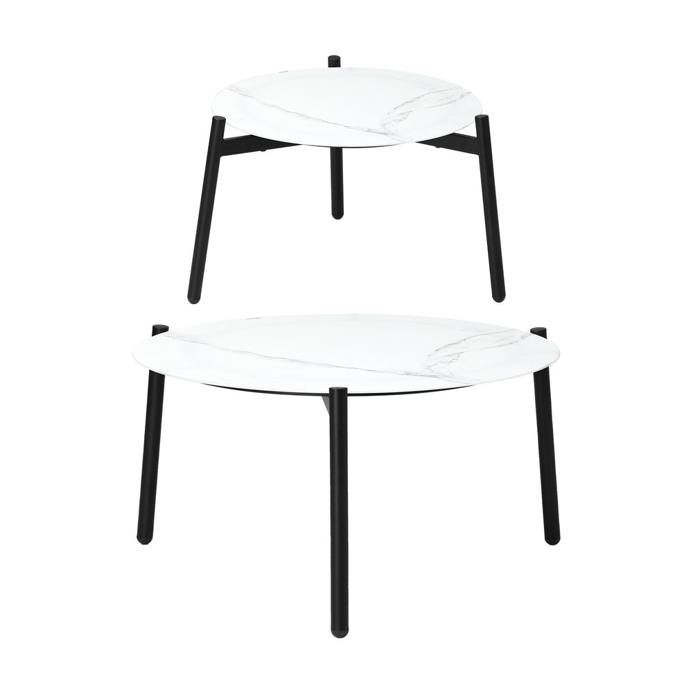 6pc Outdoor Lounge Sets White/Black Round Tables 4pc Rattan Chairs