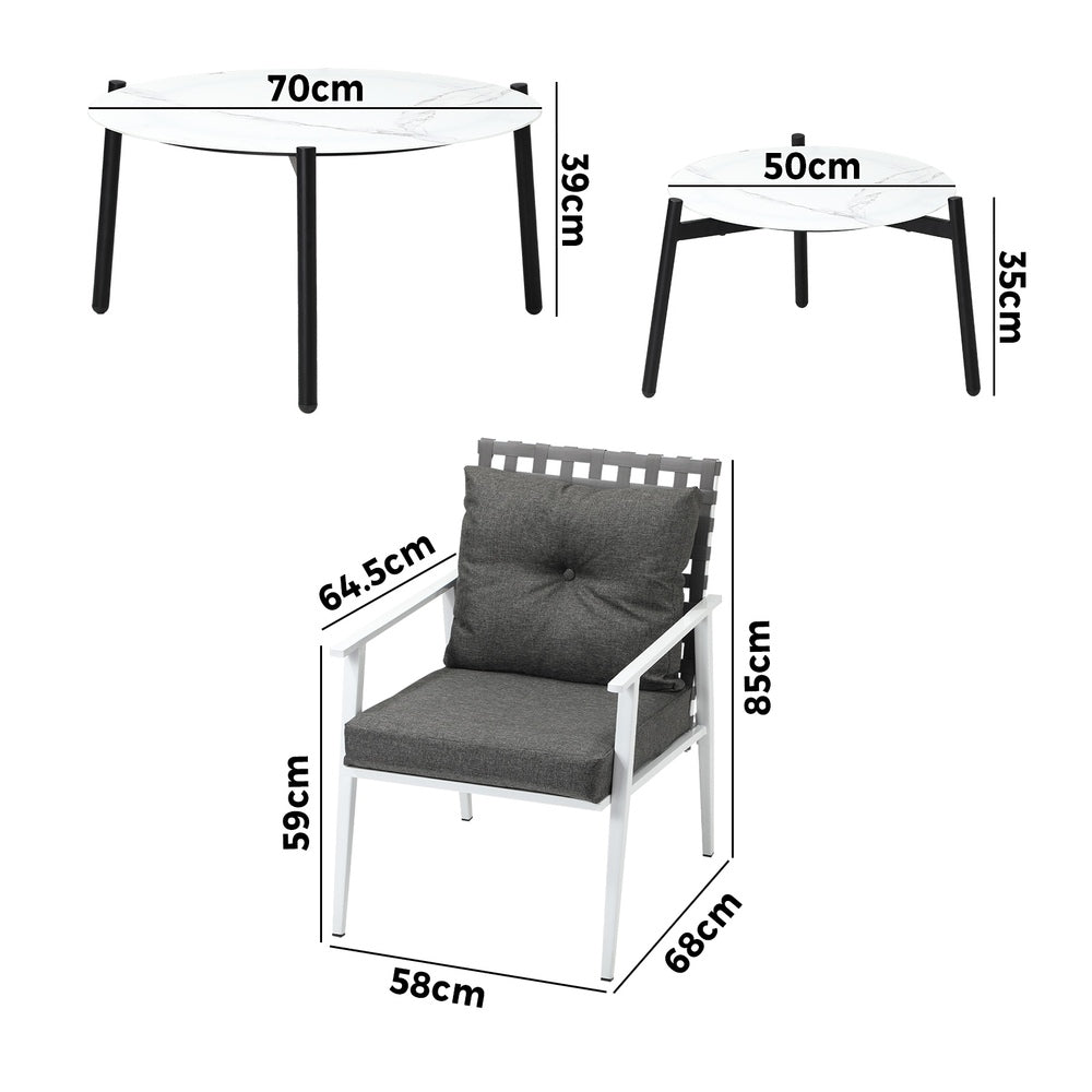 6pc Outdoor Lounge Sets White/Black Round Tables 4pc Rattan Chairs