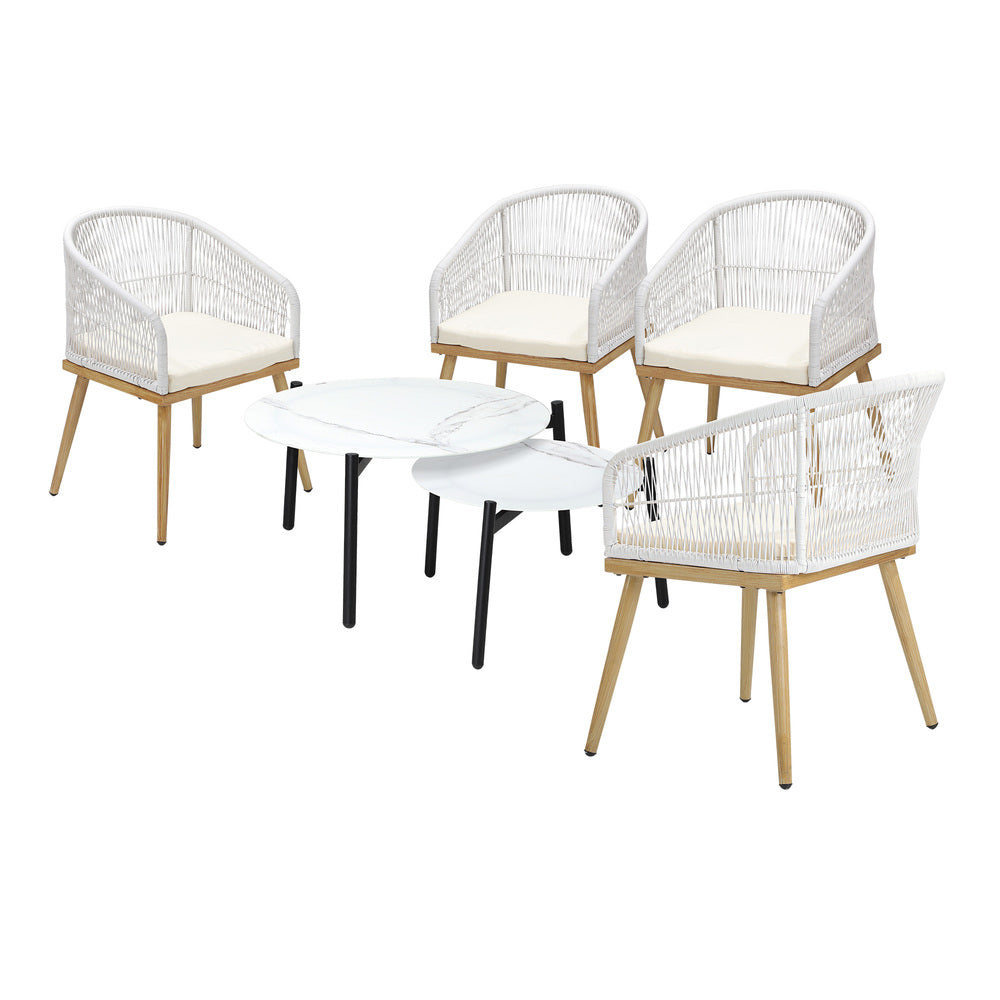 6PCS Outdoor Patio Set White Table Sets Polyester Chair Rope