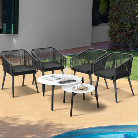 6PC Outdoor Patio Set 2 Coffee Table with Grey Chairs