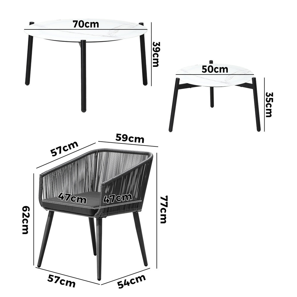 6PC Outdoor Patio Set 2 Coffee Table with Grey Chairs