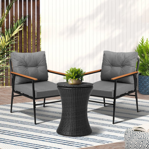 Outdoor Lounge Setting Ice Bucket Black/Brown Table 2 Seater