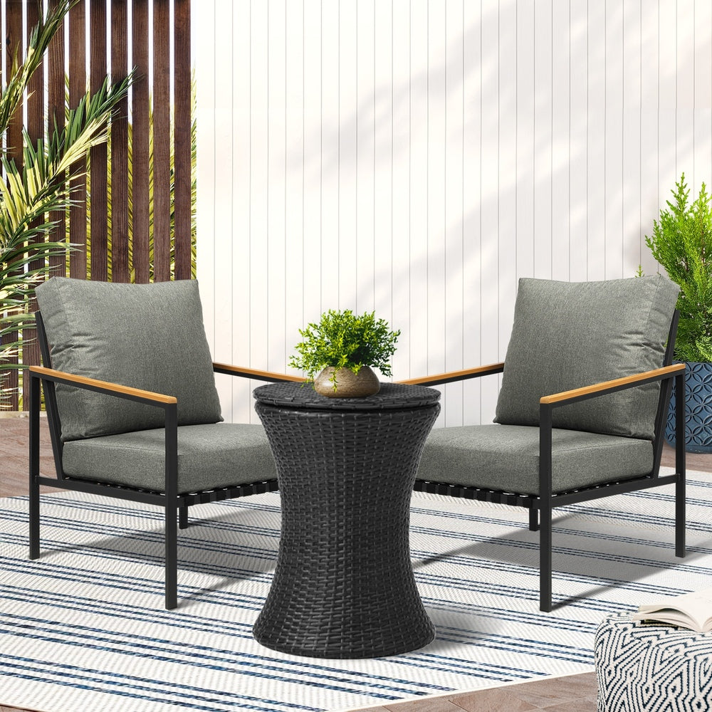 Outdoor Patio Set Ice Bucket Black Adjustable Table Sofa Set 3pcs