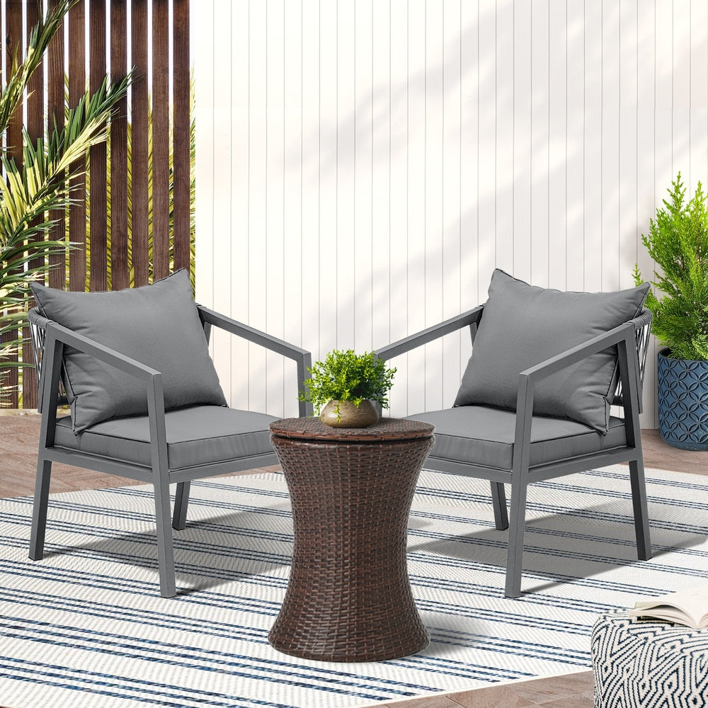 Outdoor Patio Set Ice Bucket Black/Brown Table Bistro Setting 3pcs