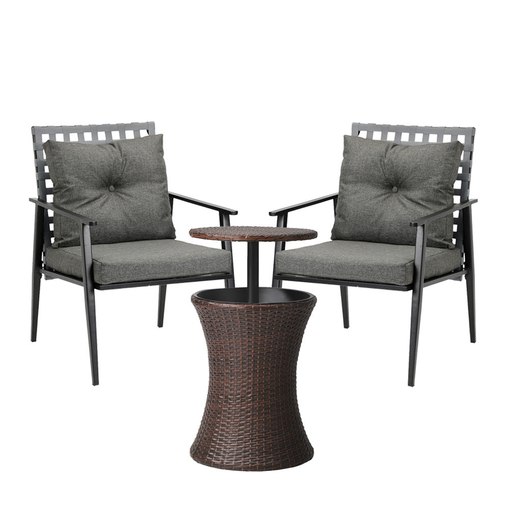 Outdoor Furniture Setting Ice Bucket Black/Brown Table 2 Seater