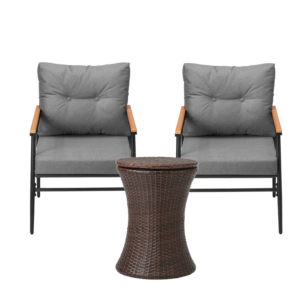 Outdoor Lounge Setting Ice Bucket Black/Brown Table 2 Seater