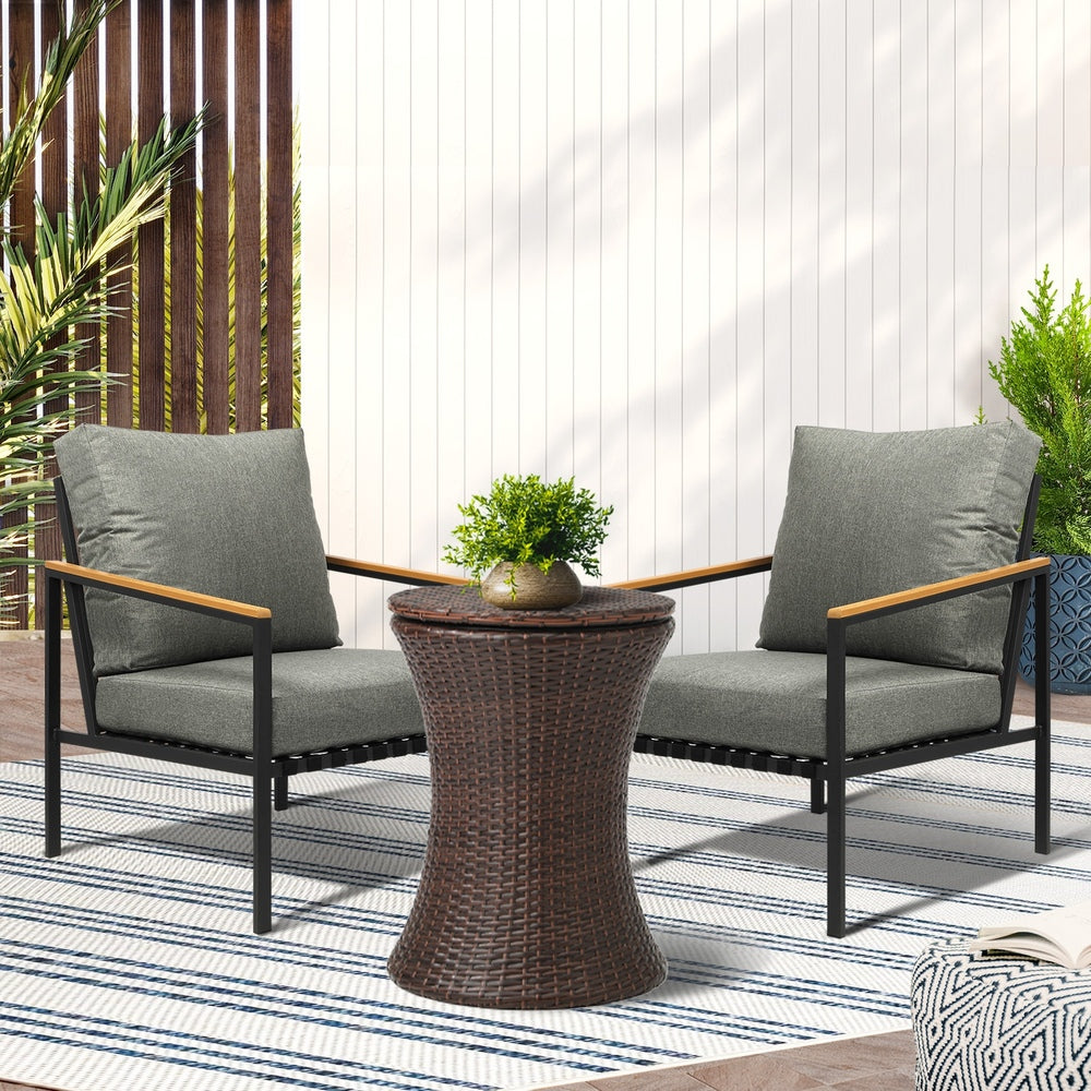 Outdoor Patio Set Ice Bucket Brown Adjustable Table Sofa Set 3pcs