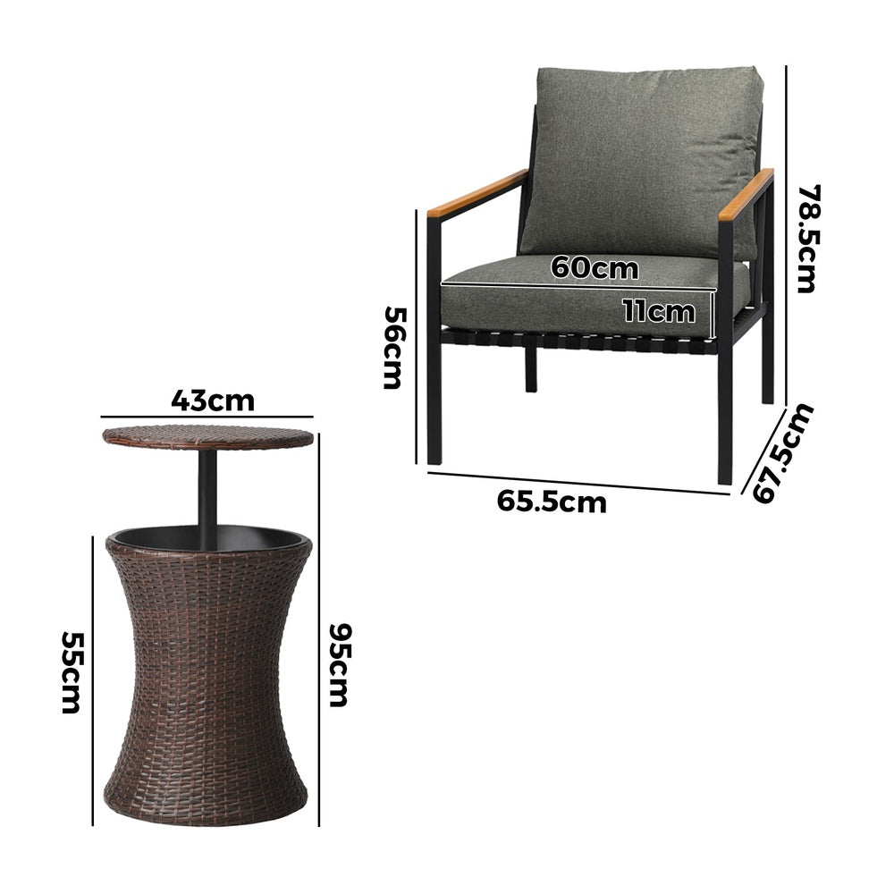 Outdoor Patio Set Ice Bucket Brown Adjustable Table Sofa Set 3pcs