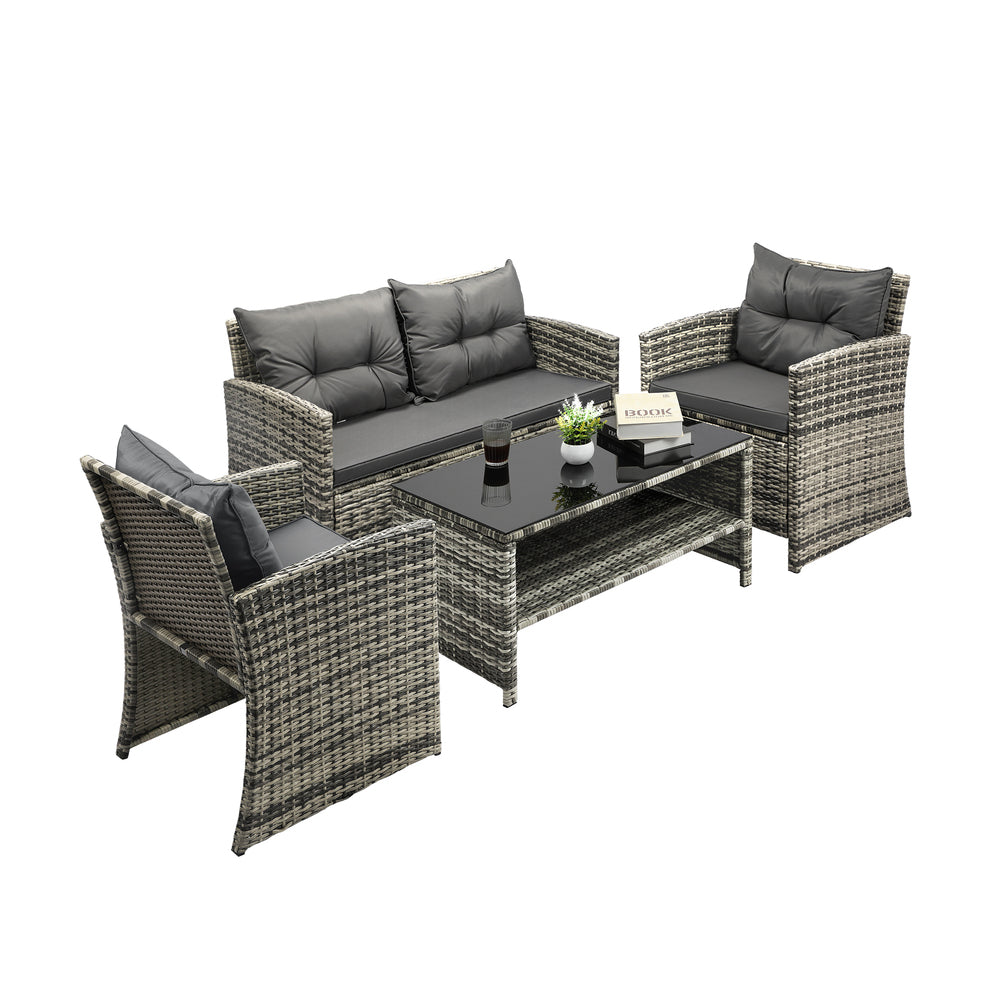 Outdoor Lounge Setting with a 4-Piece Wicker Sofa Chair Table Patio Set-Black\Grey