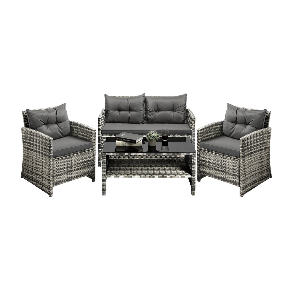 Outdoor Lounge Setting with a 4-Piece Wicker Sofa Chair Table Patio Set-Black\Grey