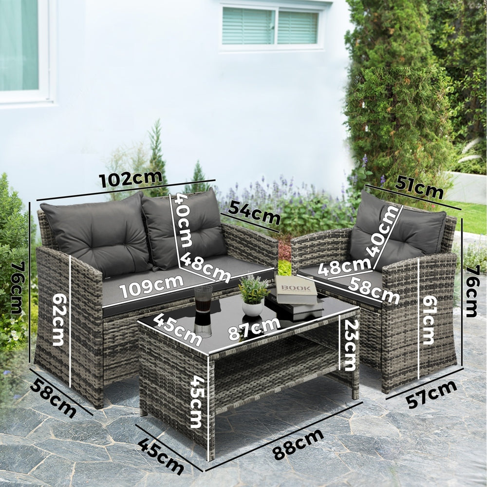 Outdoor Lounge Setting with a 4-Piece Wicker Sofa Chair Table Patio Set-Black\Grey