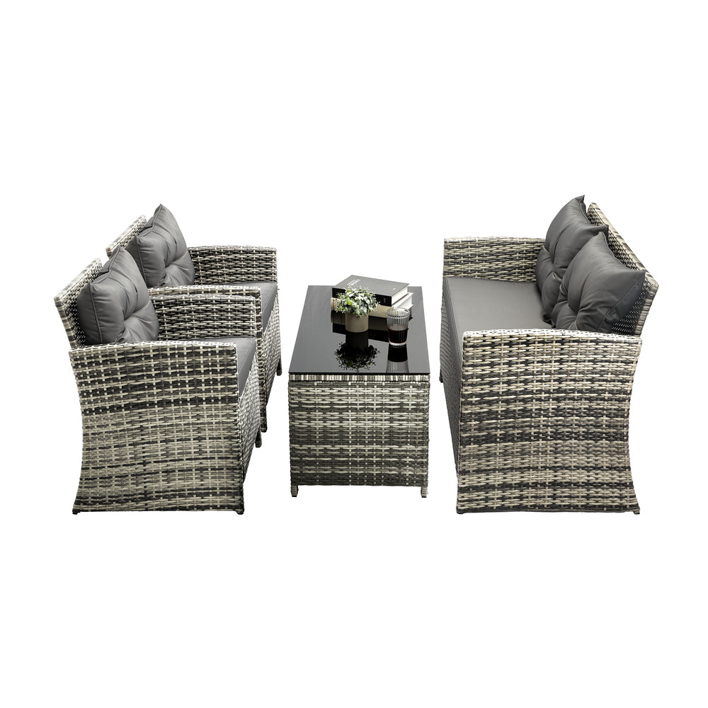 Outdoor Lounge Setting with a 4-Piece Wicker Sofa Chair Table Patio Set-Black\Grey