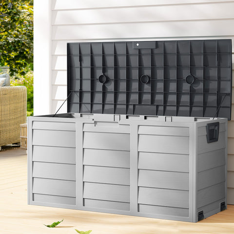 Outdoor Storage Box 290L Lockable Organiser Garden Deck Shed Tool Grey