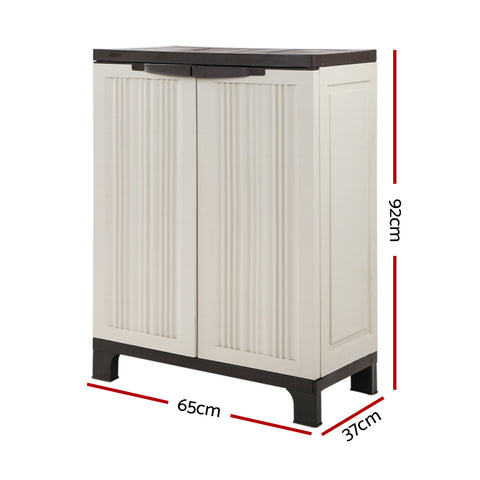 92Cm Outdoor Storage Cabinet Box Lockable Cupboard Sheds Garage Beige