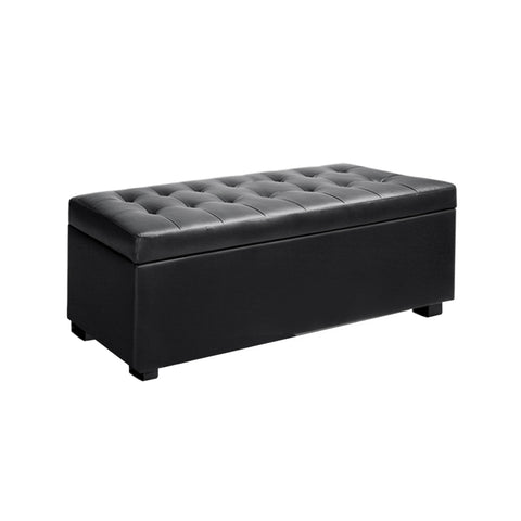 Storage Ottoman Blanket Box 97cm Leather Black